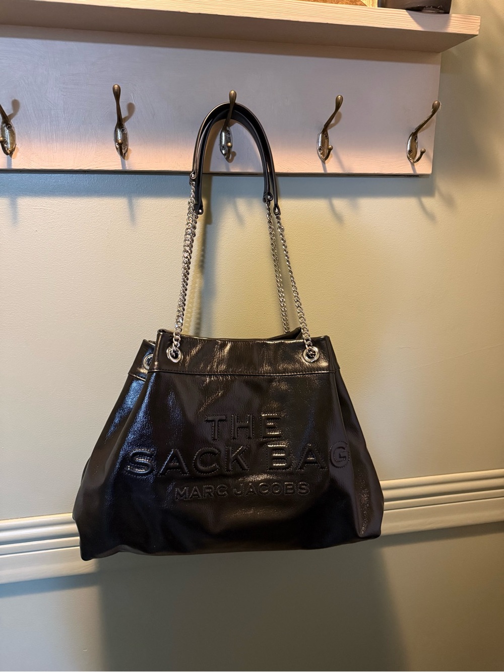 Marc Jacobs The Sack chain Bag Black Patent Leather Shoulder Bag - Picture 2 of 8